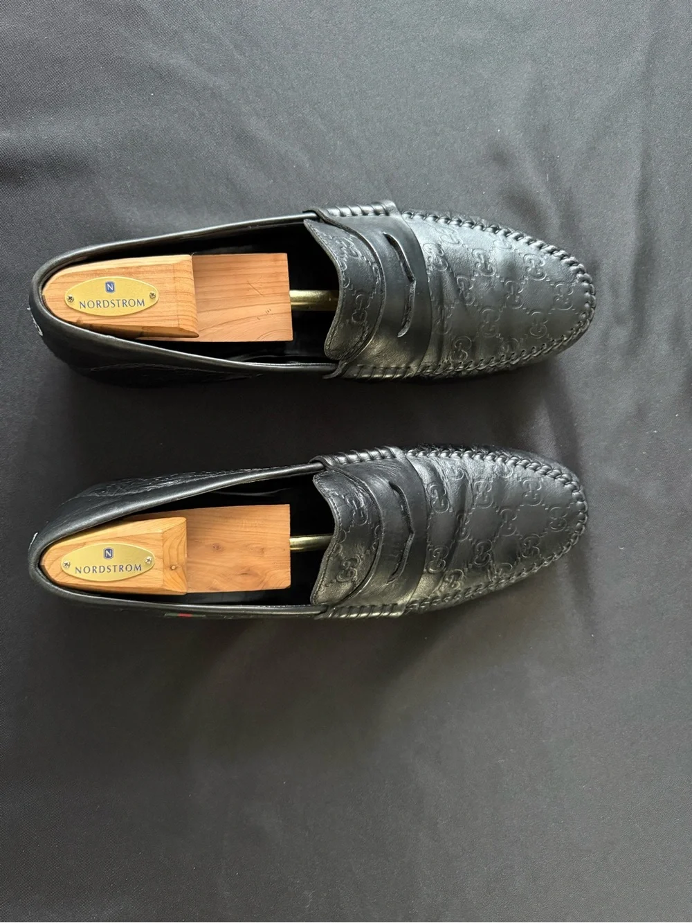 Gucci Guccissima Black Leather Penny Loafers Mens 12 G